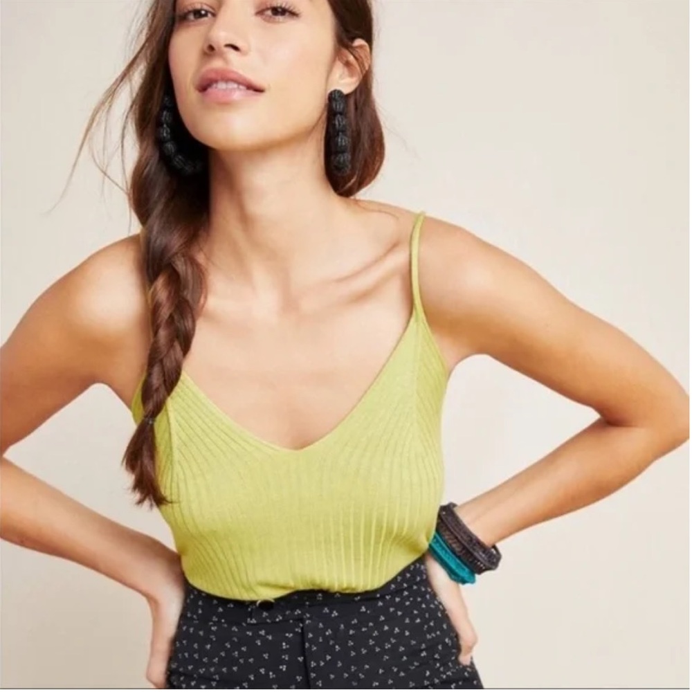 ANTHROPOLOGIE Green Ribbed Knit Tank / Camisole - Size XS